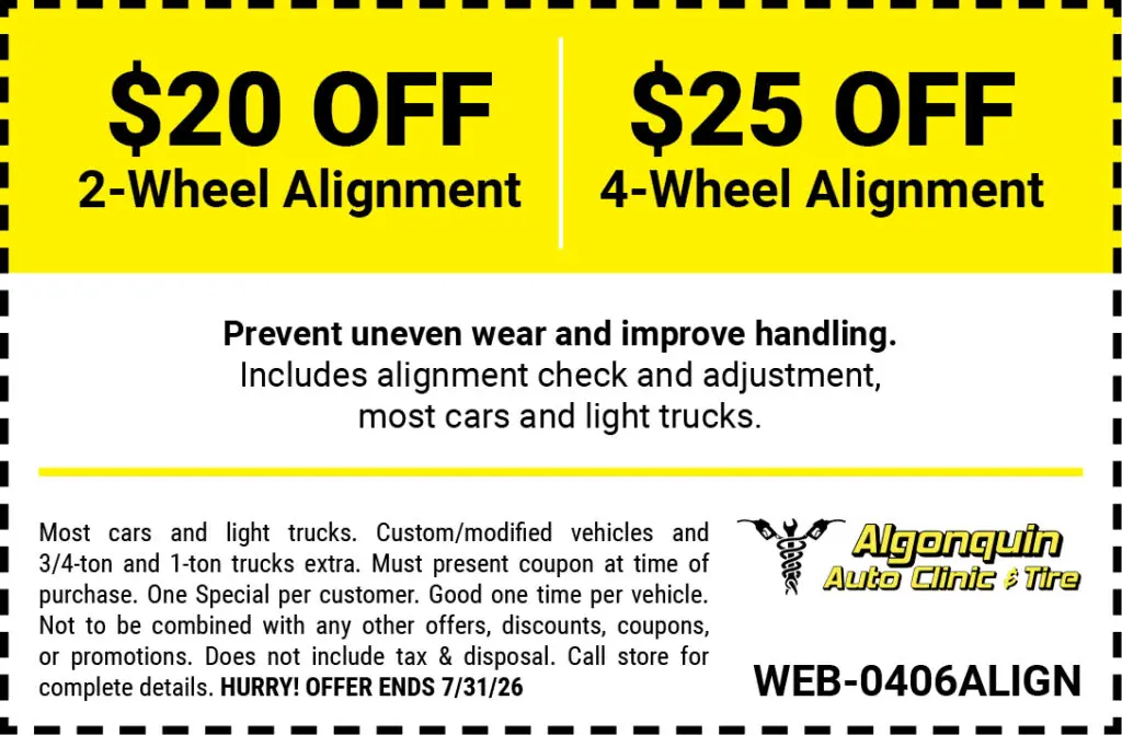 $20 Off 2-Wheel Alignment, $25 Off 4-Wheel Alignment