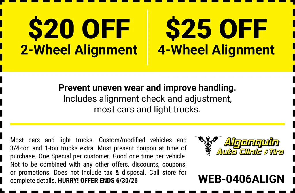 $20 Off 2-Wheel Alignment, $25 Off 4-Wheel Alignment