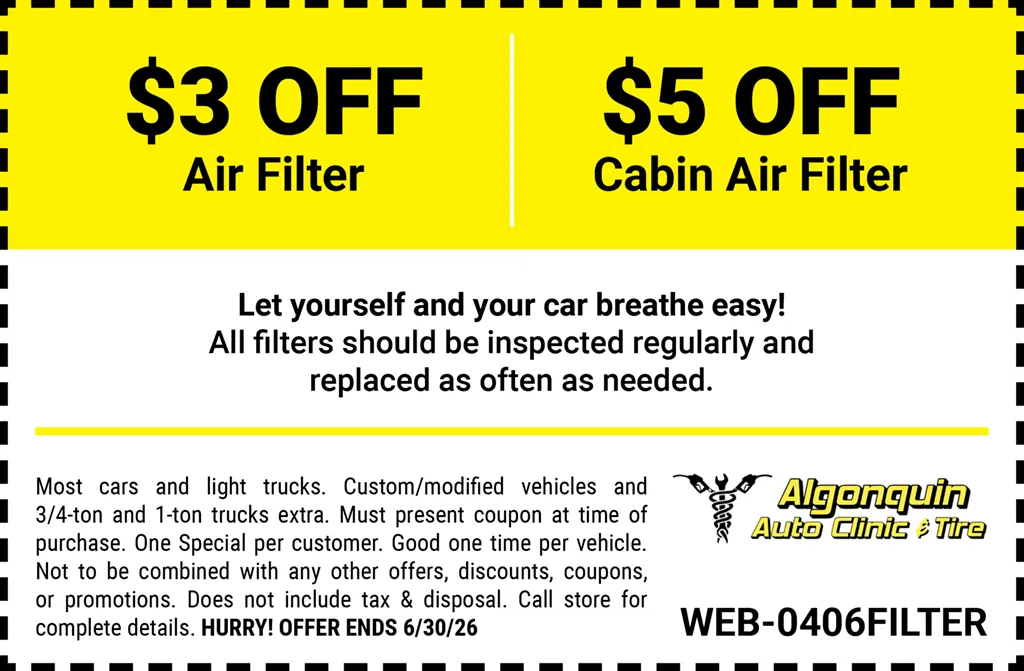 $3 Off Air Filter, $5 Off Cabin Air Filter